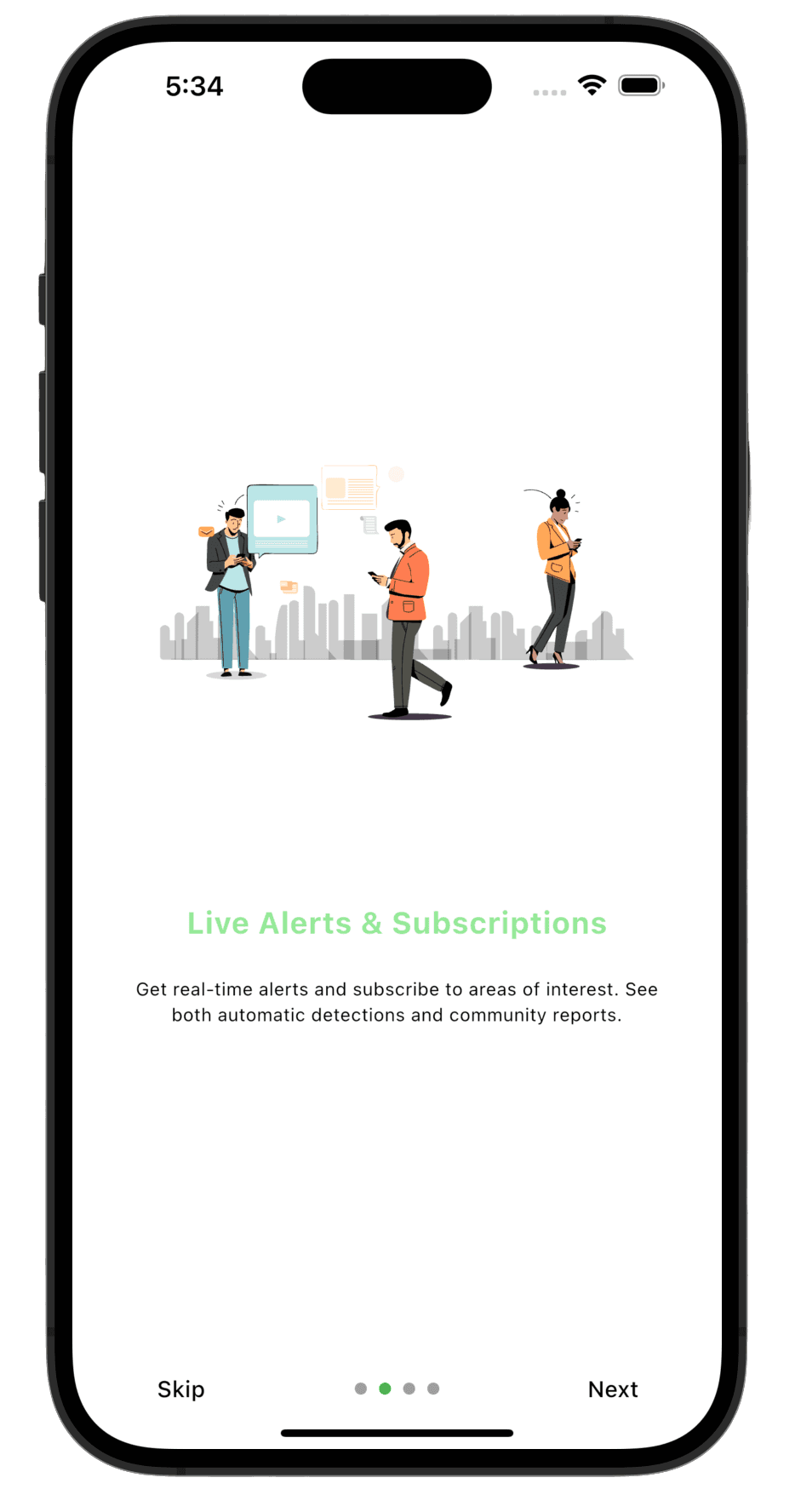 Phone mockup showing Blaze Sentry community incident reporting flow